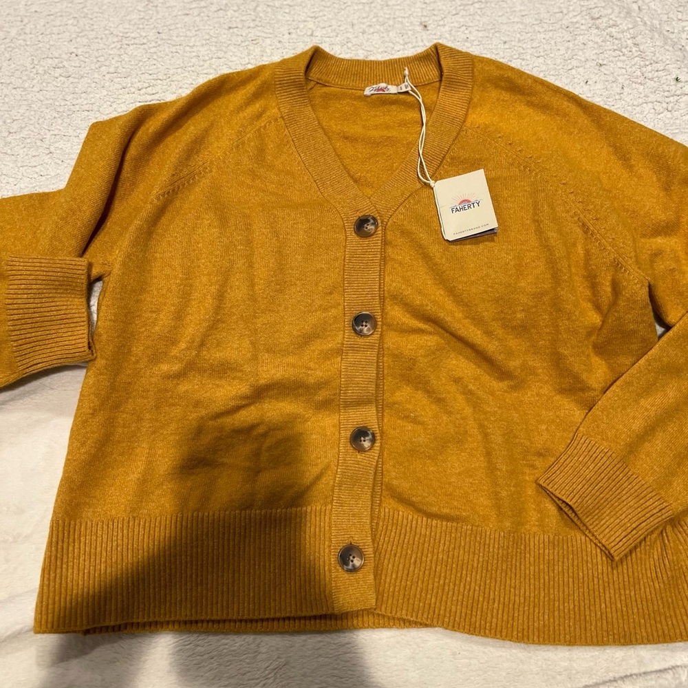 Faherty Women's Mustard Cardigan Sweater